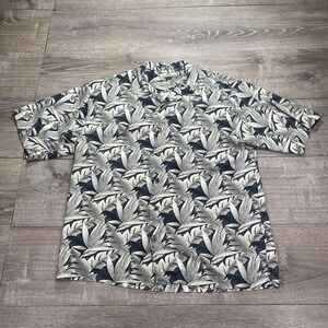 Tommy Bahama Shirt Mens Extra Large Blue Gray Silk Hawaiian Camp Button Up Aloha